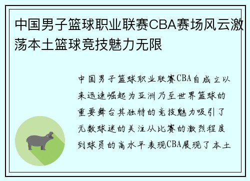 中国男子篮球职业联赛CBA赛场风云激荡本土篮球竞技魅力无限